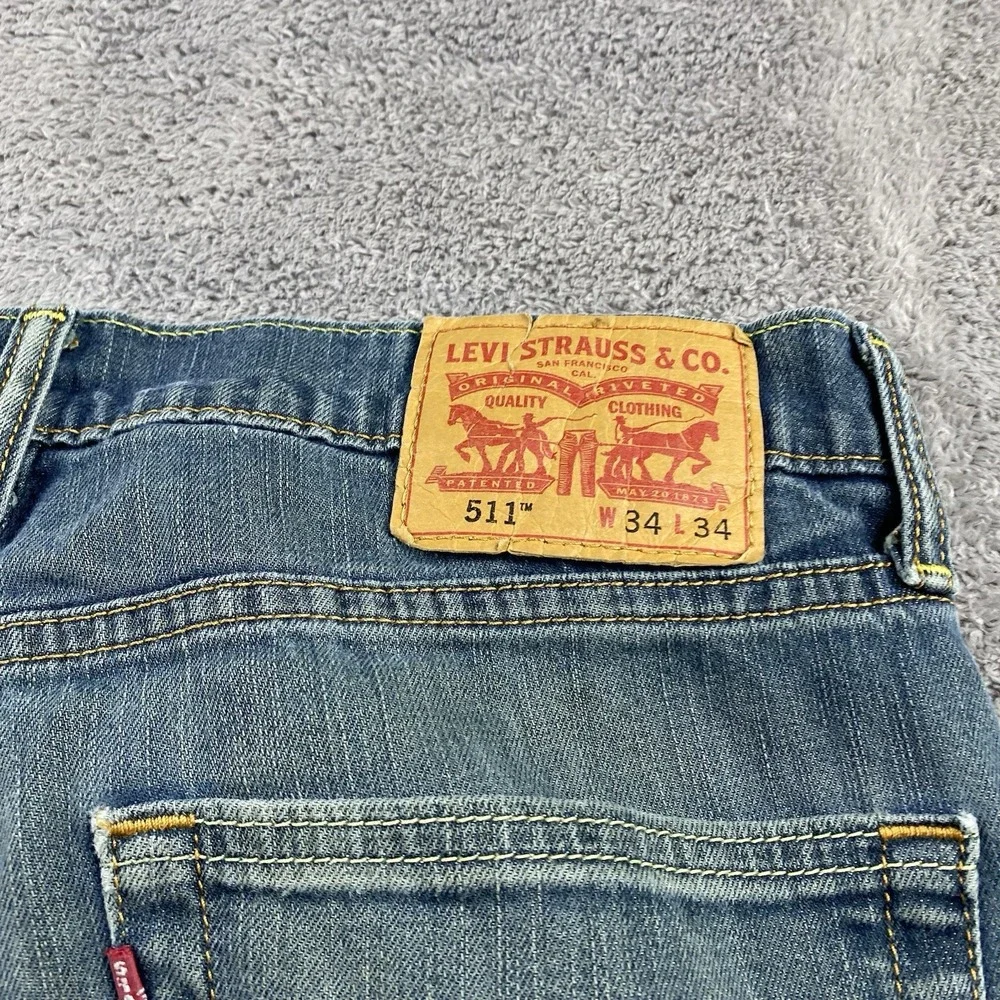 Levis 511 Slim Fit Straight Leg Jeans Mens 34x31 Green Blue Medium Wash Mid Rise